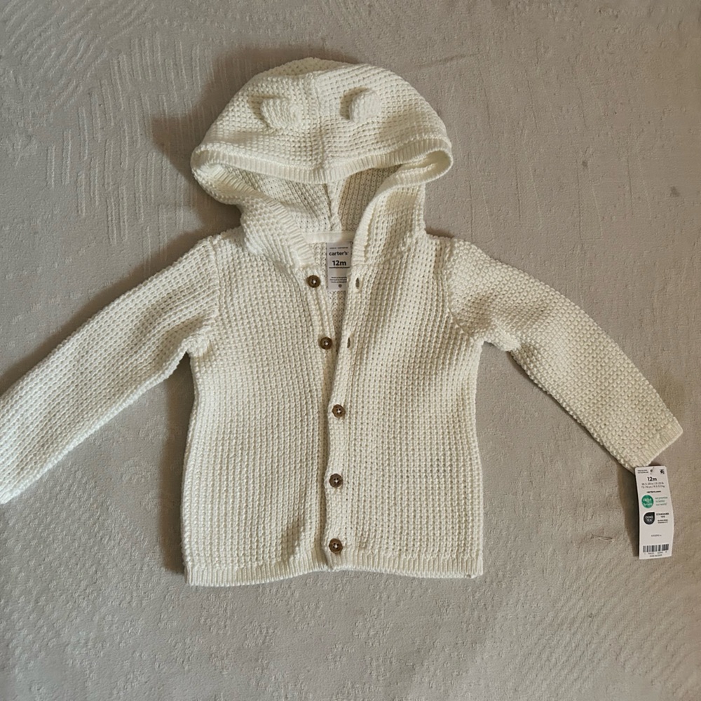 Carter's White Hooded Cardigan, 12m